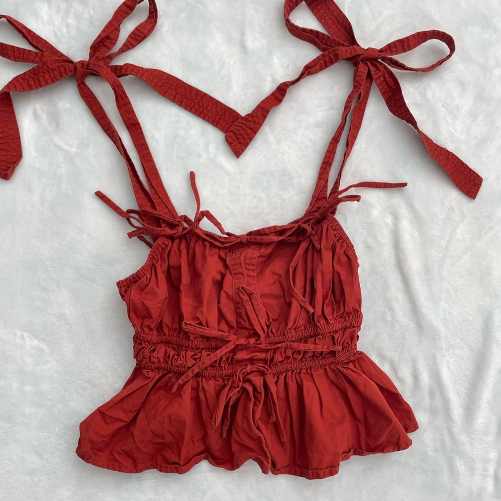 En Saison Red Crop Top with Bow Straps